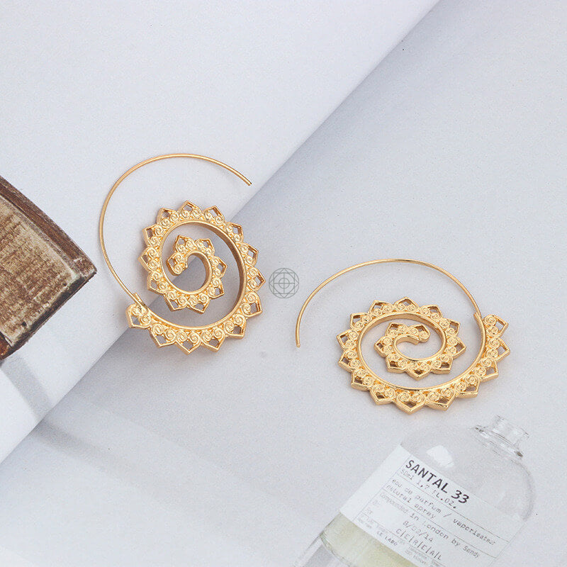 Spiral Bohemian Hoops - Oversized Statement Earrings - Image 3