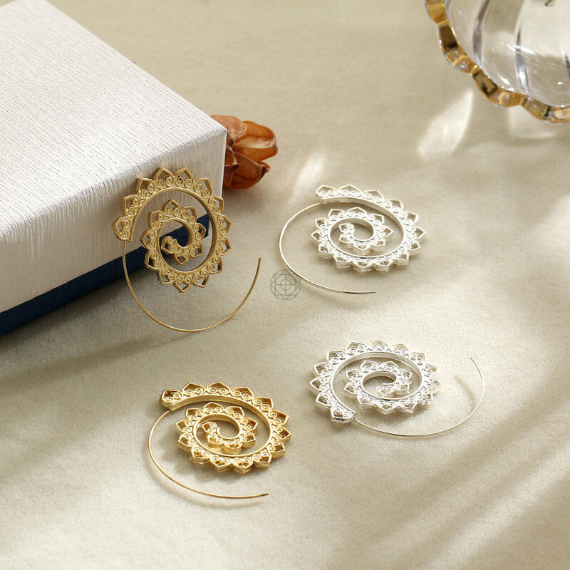 Spiral Bohemian Hoops - Oversized Statement Earrings - Image 5