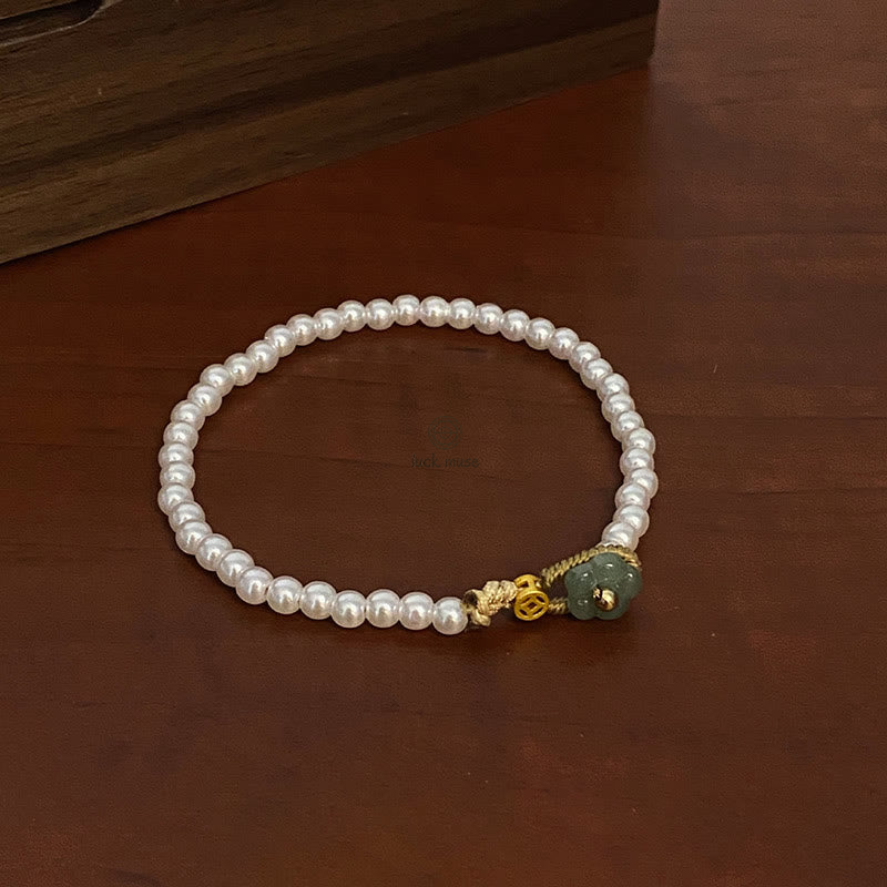Luck Muse Healing Bracelet with Pearl, Flower Jade, and Copper Coin