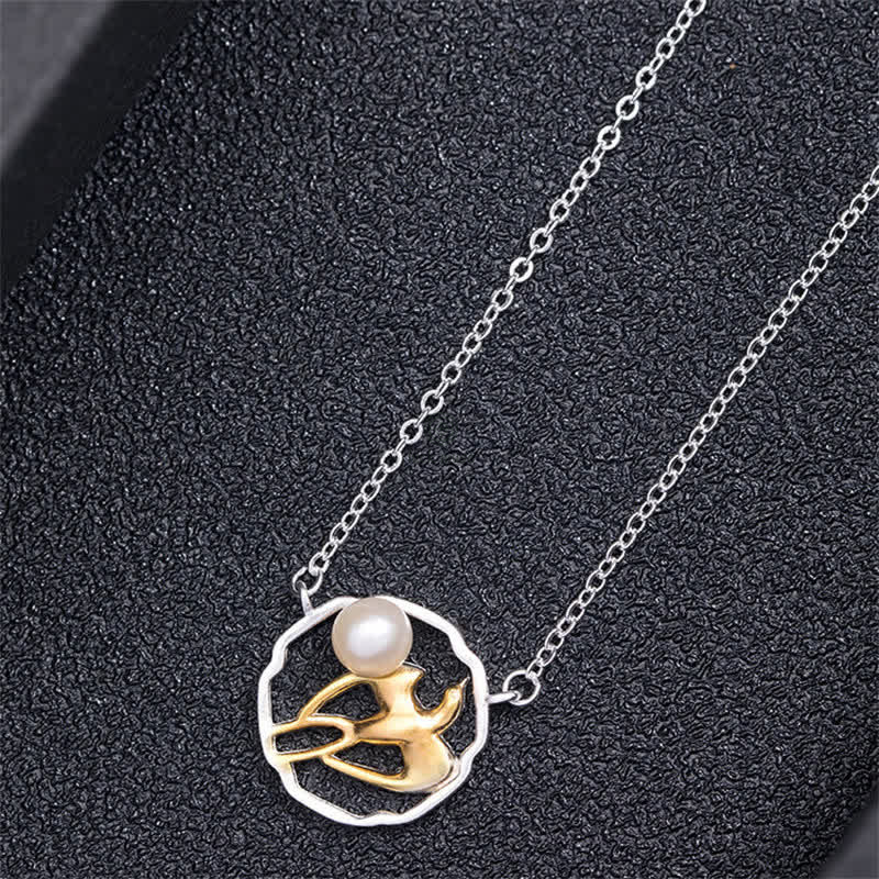 Swallow Pearl Blessing Necklace Pendant in 925 Sterling Silver by Luck Muse Shop - Image 3