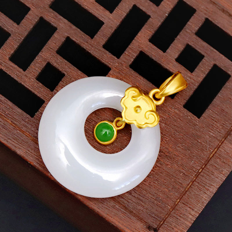 White Jade Luck Muse Necklace Pendant with Auspicious Cloud Blessings - Image 4