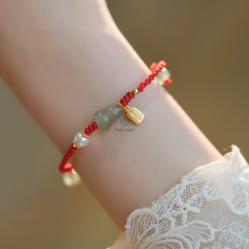 Green Aventurine Luck Muse Luck Gourd Fu Character Red Rope Bracelet