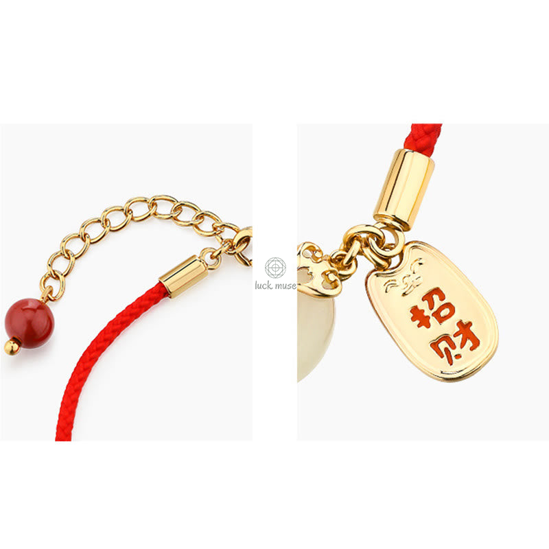 White Jade Luck Muse Peace Bracelet with Copper Coin Fortune Charm - Image 2