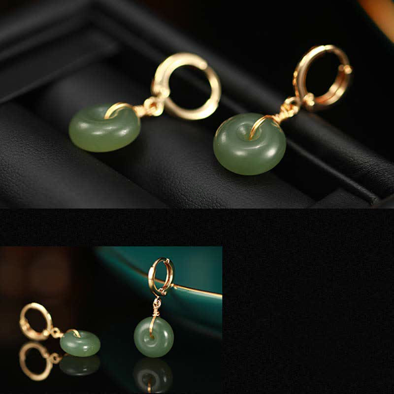 Hetian Cyan Jade Peace Buckle Earrings for Good Luck - Image 2