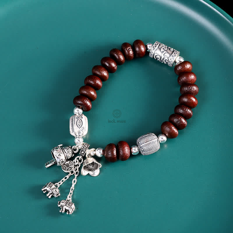 Sandalwood Elephant Blessing Bracelet with 925 Sterling Silver Accents