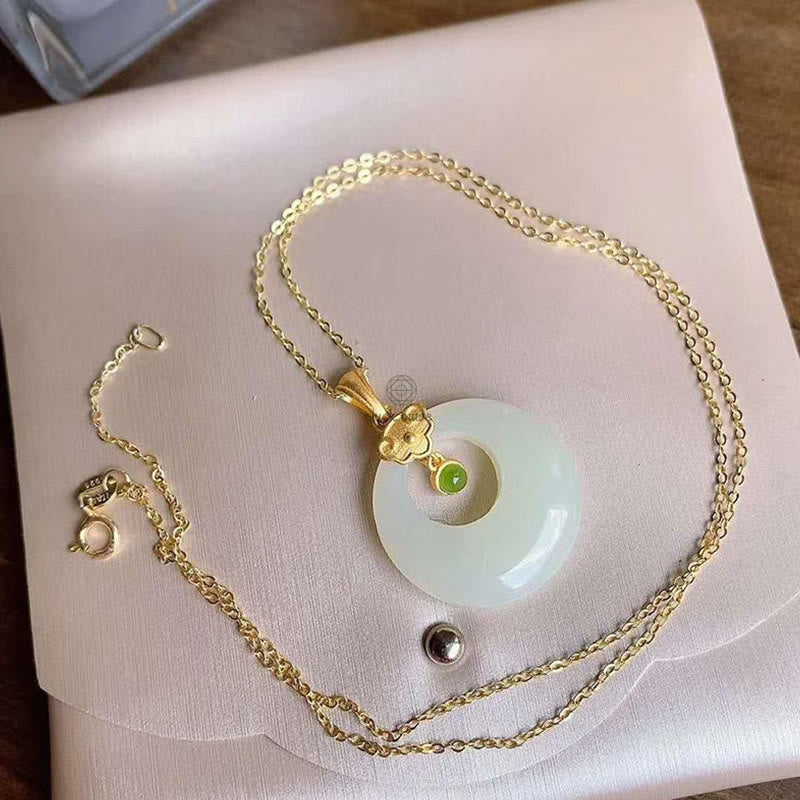 White Jade Luck Muse Necklace Pendant with Auspicious Cloud Blessings