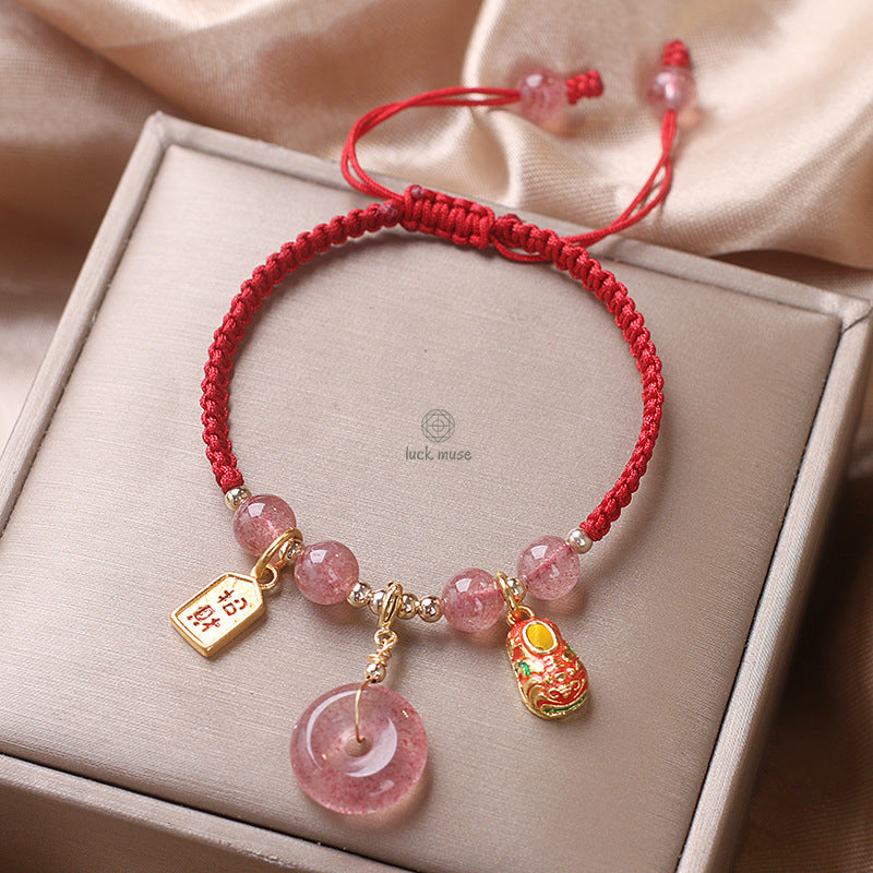 Luck Muse Strawberry Quartz Money Bag Bracelet for Wealth, Peace, and Healing - Image 7