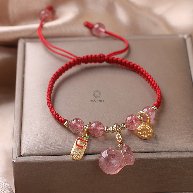 Luck Muse Strawberry Quartz Money Bag Bracelet for Wealth, Peace, and Healing - Image 3