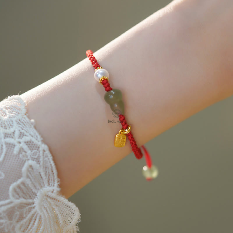 Green Aventurine Luck Muse Luck Gourd Fu Character Red Rope Bracelet - Image 3