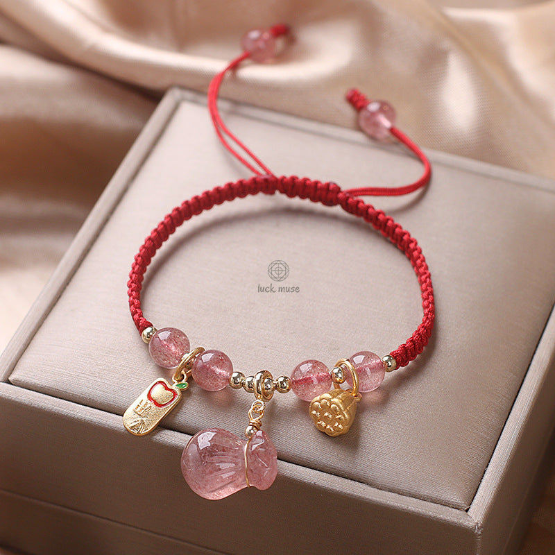 Luck Muse Strawberry Quartz Money Bag Bracelet for Wealth, Peace, and Healing - Image 4