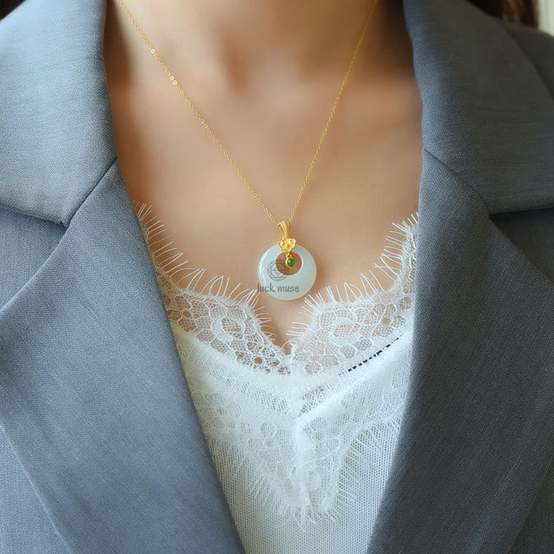 White Jade Luck Muse Necklace Pendant with Auspicious Cloud Blessings - Image 3