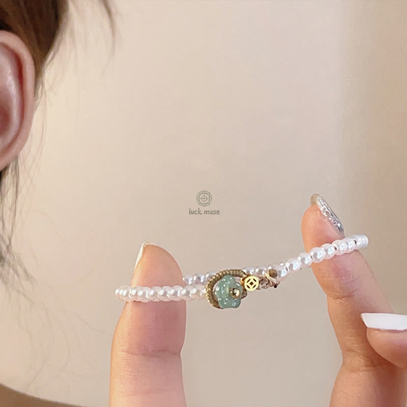 Luck Muse Healing Bracelet with Pearl, Flower Jade, and Copper Coin - Image 5
