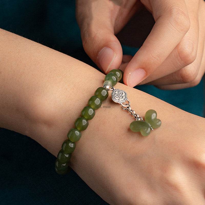 925 Sterling Silver Jade Butterfly Prosperity and Abundance Bracelet