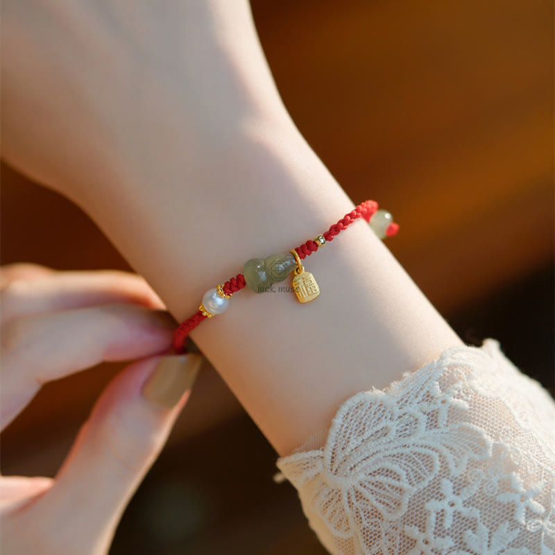Green Aventurine Luck Muse Luck Gourd Fu Character Red Rope Bracelet - Image 5