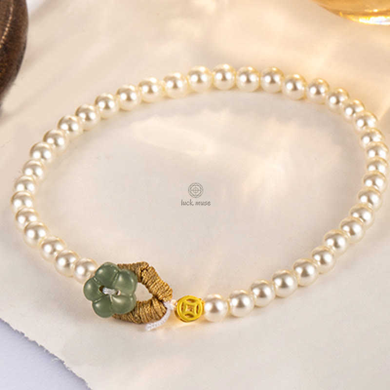 Luck Muse Healing Bracelet with Pearl, Flower Jade, and Copper Coin - Image 3