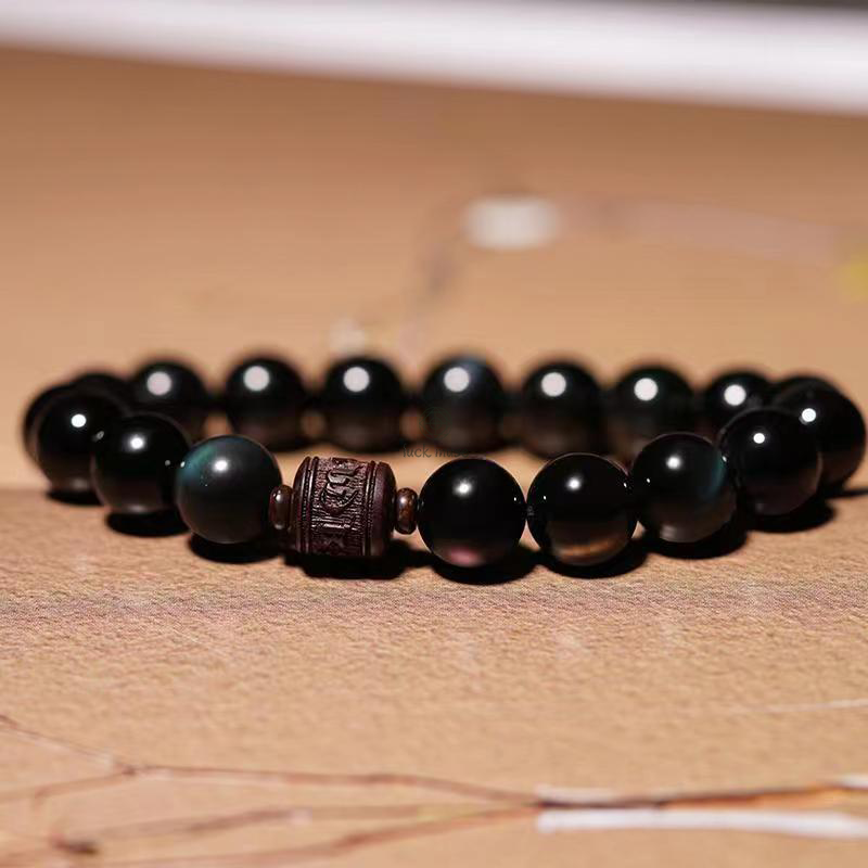 Natural Gold Sheen Obsidian Rainbow Obsidian Om Mani Padme Hum Healing Bracelet - Image 29