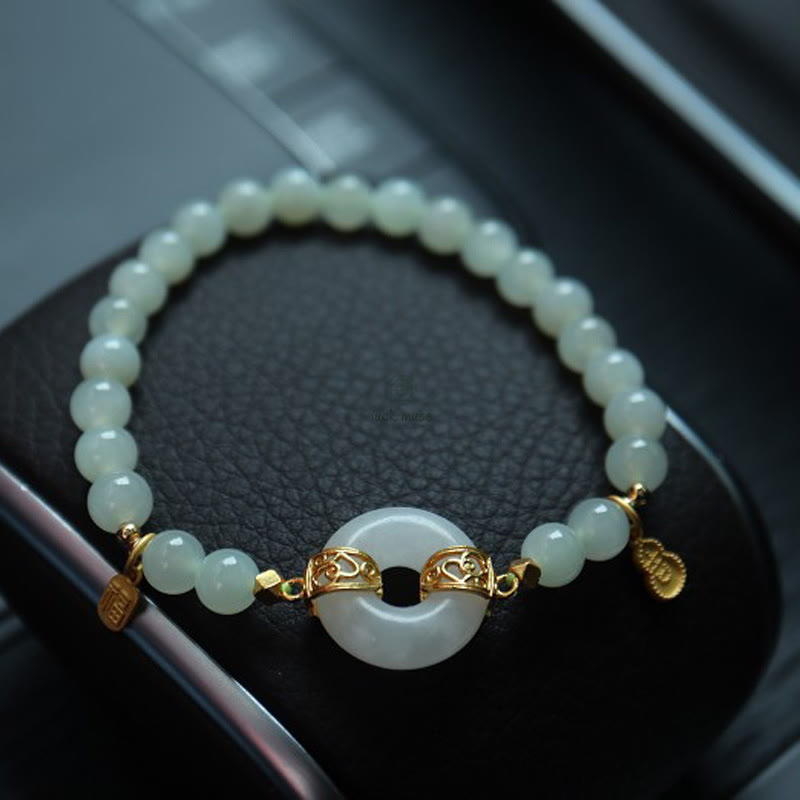 Gold-Plated Natural Hetian Jade Bracelet with Buddha Elements - Image 31