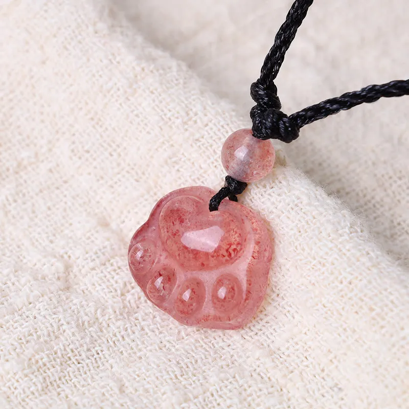 Luck Muse Strawberry Quartz Cat Paw Healing Necklace - Image 5