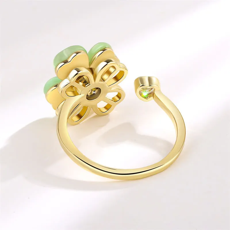 Luck Muse Cat's Eye Four-Leaf Clover Zircon Love Spinner Ring - Image 5