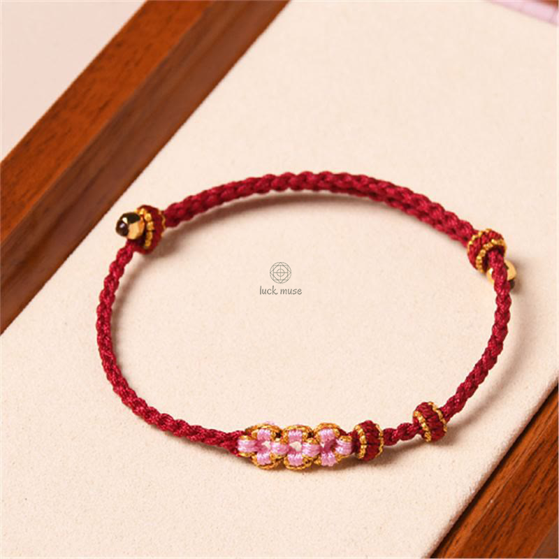 Peach Blossom Protection Braided Rope Bracelet with Luck Muse Handmade
