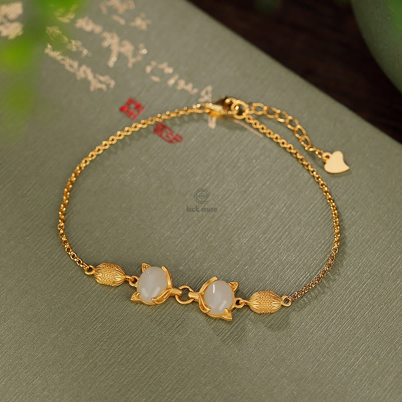 Luck Muse 925 Sterling Silver Hetian White and Cyan Jade Fox Luck Bracelet - Image 6