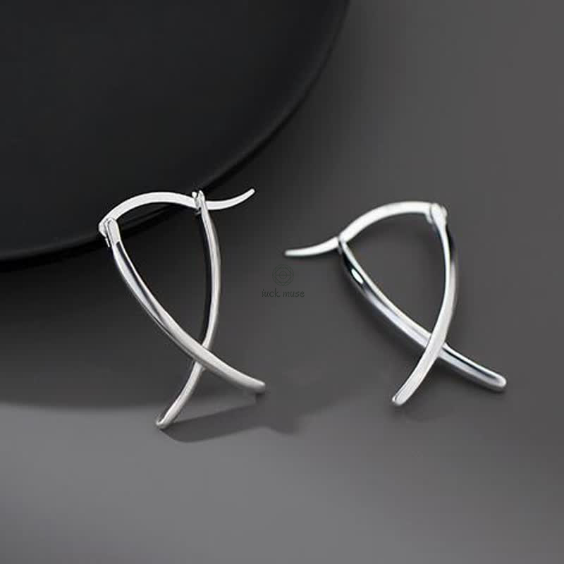 Luck Muse Geometric Luck Hoop Earrings with Cross Design - Image 2