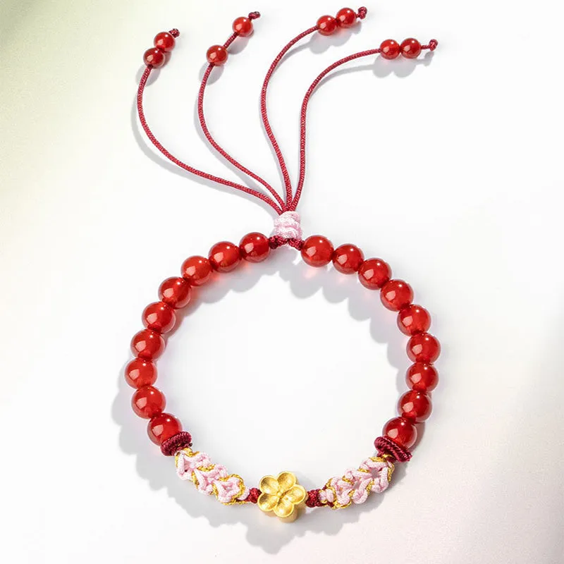 Natural Red Agate Pink Crystal Cherry Blossom Bracelet crafted with Luck Muse 999 Sterling Silver - Image 10