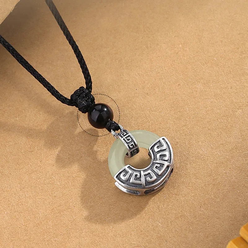 Luck Muse 925 Sterling Silver Hetian Jade Peace Buckle Prosperity Necklace Pendant - Image 3