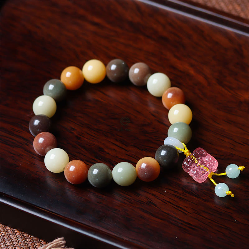 Multicolored Gradient Bodhi Seed and Liuli Glass Charm Bracelet infused with Luck Muse for Peace - Image 5