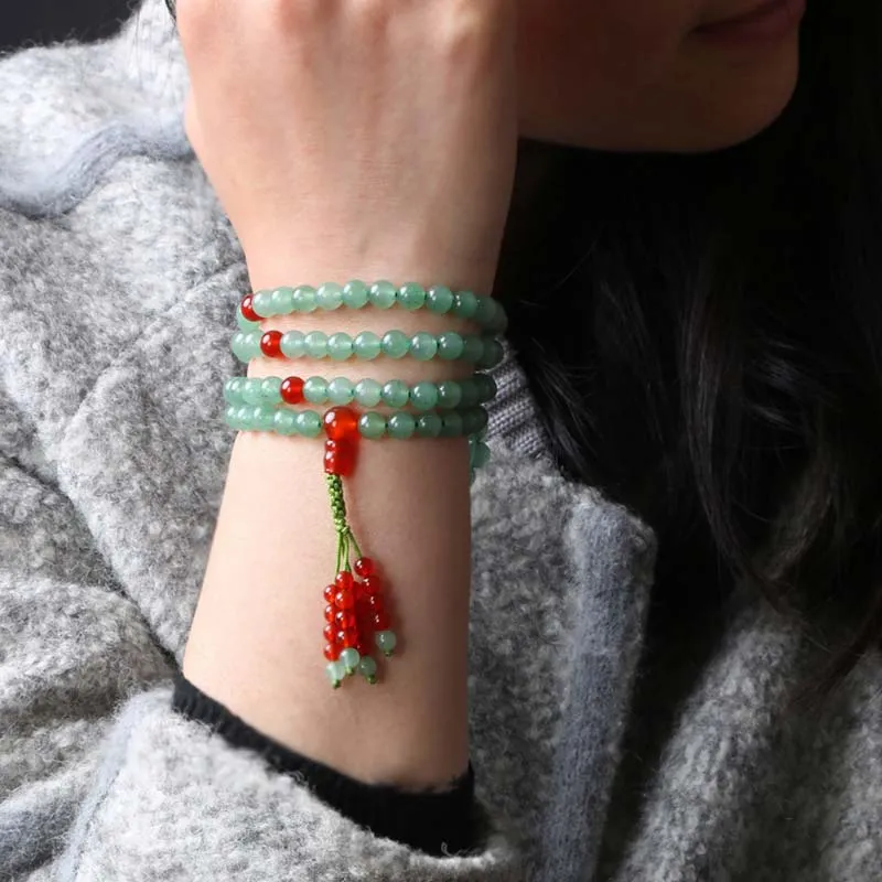 Luck Muse Green Aventurine and Red Agate 108 Beads Luck Bracelet Mala - Image 3