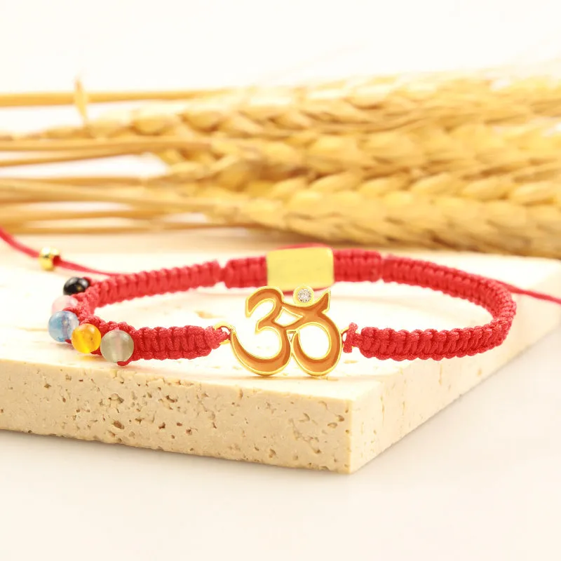 Tibetan Handmade OM Mindfulness Red String Bracelet by Luck Muse Shop - Image 3