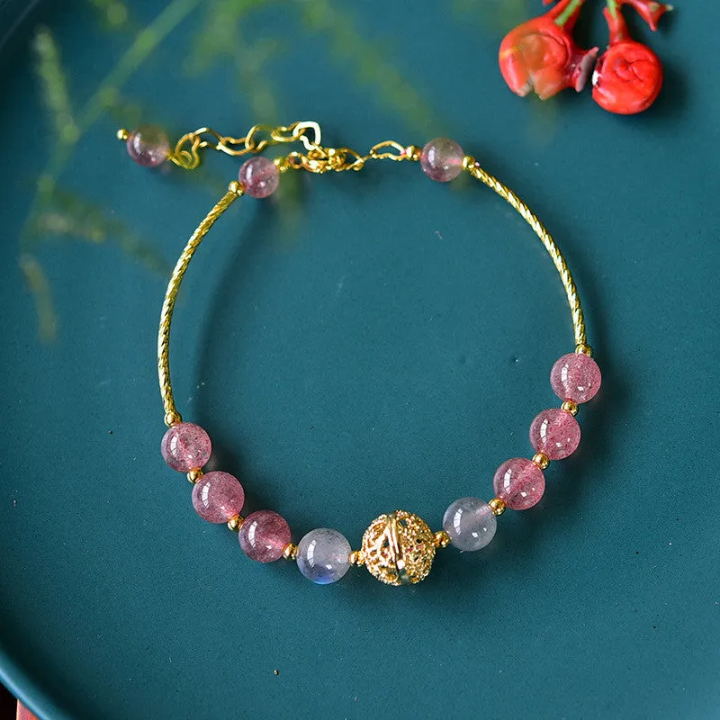 Natural Strawberry Quartz Moonstone Bracelet for Positive Energy - Image 2