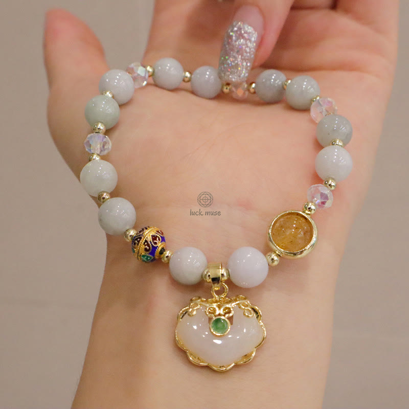 Luck Muse Healing Bracelet with Strawberry Quartz, Green Crystal, and Amethyst - Image 13