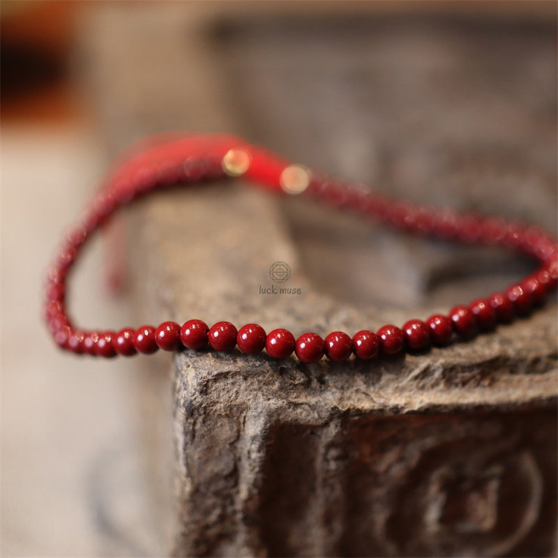 Natural Cinnabar Blessed Red String Braided Luck Muse Bracelet Anklet - Image 6