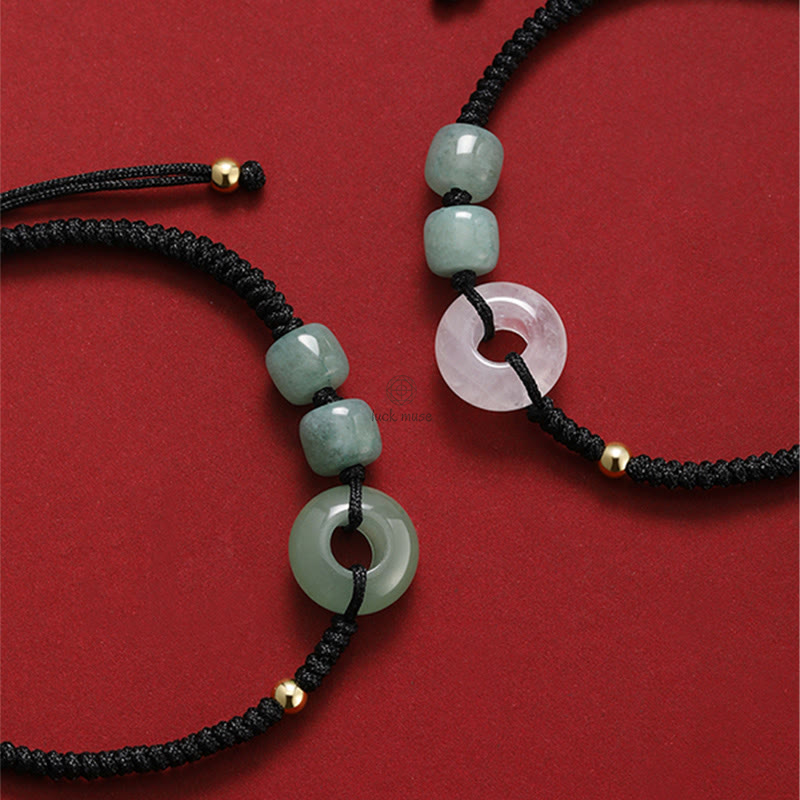 Braided Couple Bracelet Set with Green Aventurine, White Jade, Peace Buckle, and Luck - Image 4