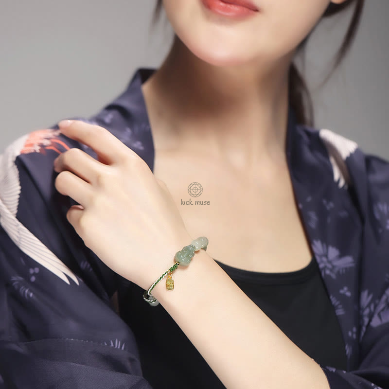 Natural Hetian Jade PiXiu Luck Fu Character String Bracelet from Luck Muse Shop - Image 6