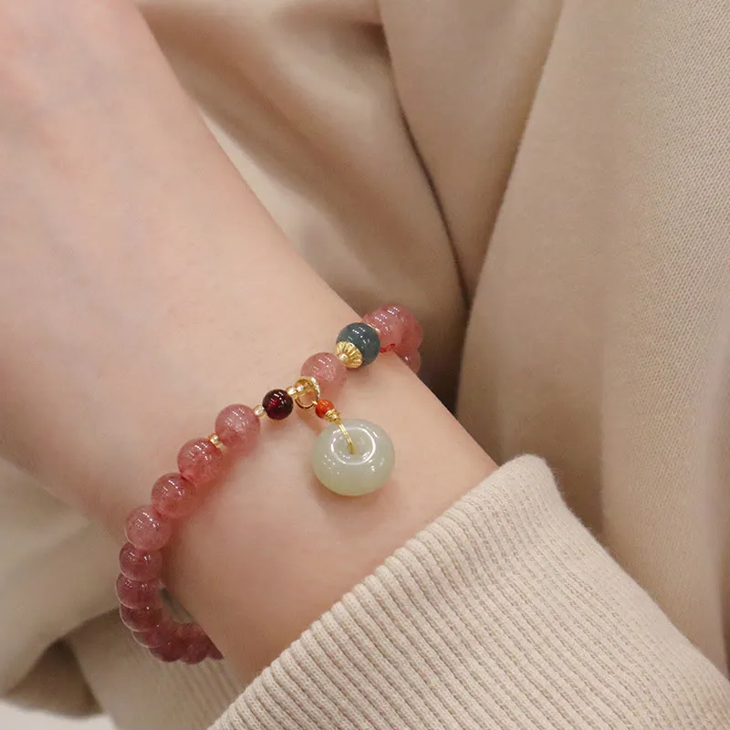 Natural Strawberry Quartz and Jade Peace Healing Bracelet with Coin Purse Buckle - Image 9
