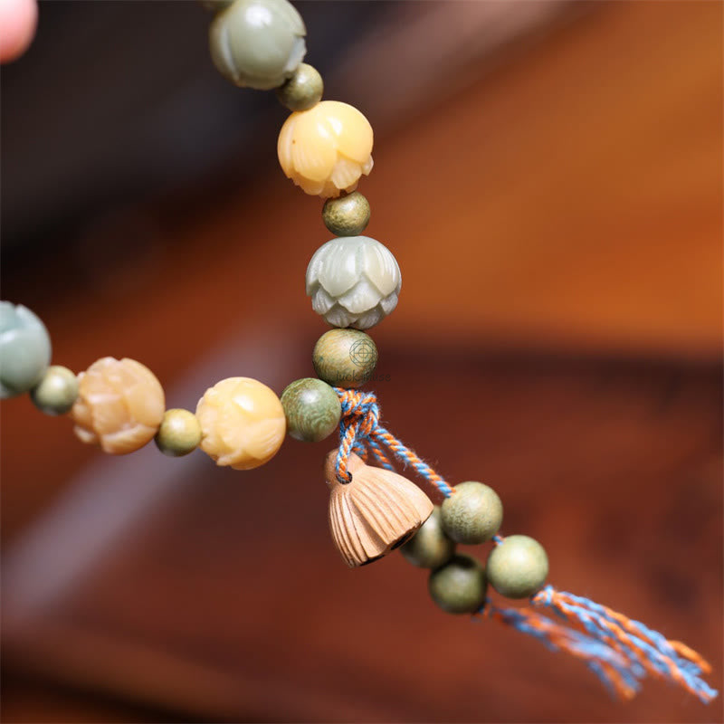 Sandalwood Buddha Bracelet with Bodhi Seed, Green Lotus, Wisdom, and Harmony Stones - Image 6