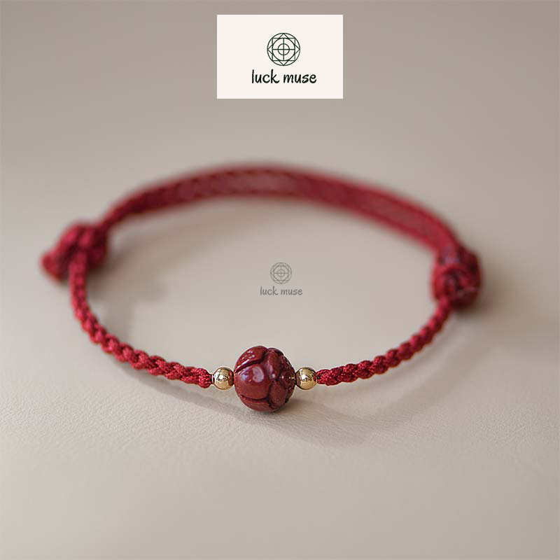 Cinnabar Jade Lotus Red String Bracelet - Image 8