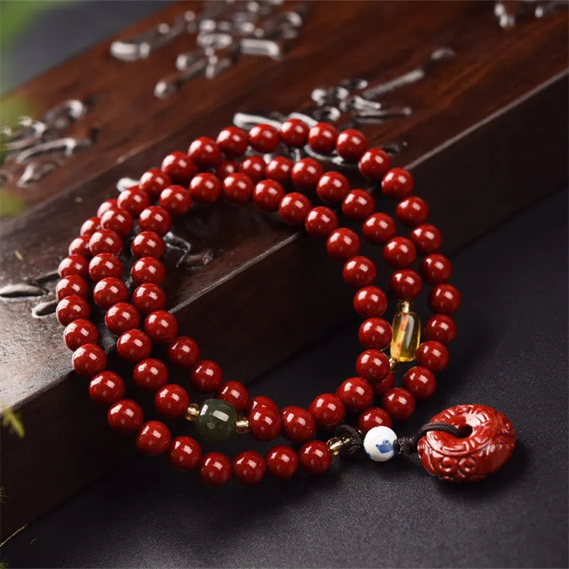 Tibetan Cinnabar Peace Buckle Triple Wrap Blessing Bracelet Mala by Luck Muse Shop - Image 5