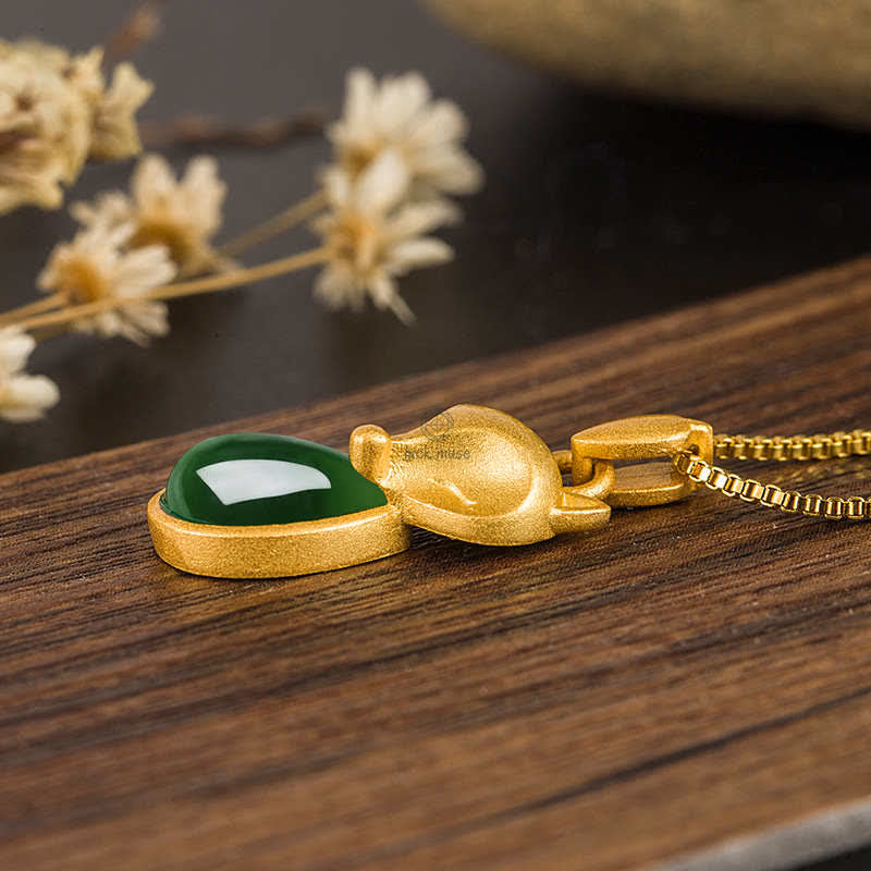 Luck Muse Green Chalcedony Fox Courage Necklace Pendant - Image 6