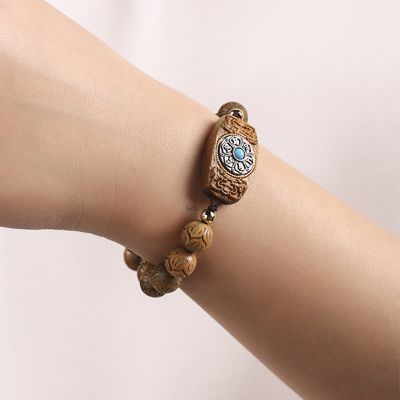 Green Sandalwood and Ebony Wood Luck Muse Om Mani Padme Hum Bracelet - Image 12
