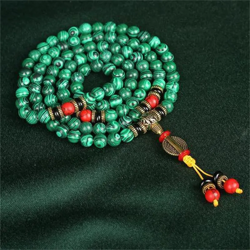 Luck Muse Tibetan Malachite 108 Mala Beaded Bracelet Necklace - Image 2