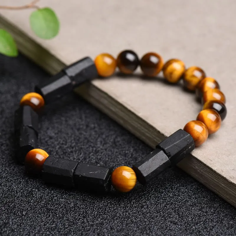 Natural Black Tourmaline Tiger Eye Bracelet - Image 2