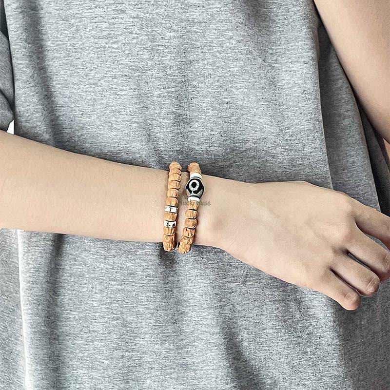 Bodhi Seed Green Sandalwood Lotus Dzi Bead Peace Double Wrap Bracelet by Luck Muse Shop - Image 16