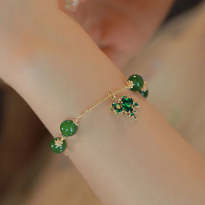 Maple Leaf Green Chalcedony Courage & Strength Bracelet with 14k Gold Plating by Luck Muse Shop - Image 4