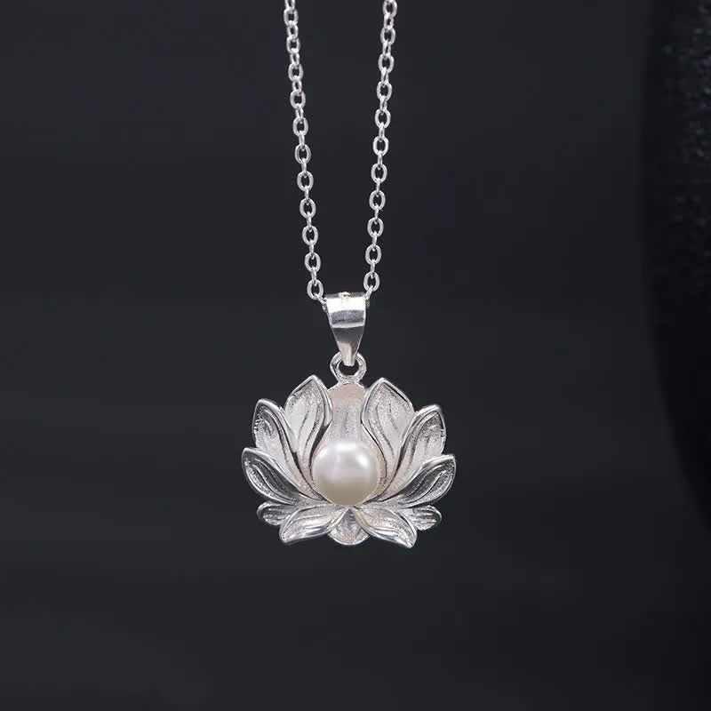 925 Sterling Silver Lotus Flower Pearl Wealth Necklace Pendant - Luck Muse Shop - Image 3