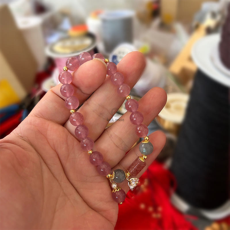 Natural Strawberry Quartz Zircon Flower Charm Bracelet with Positive Energy - Image 7