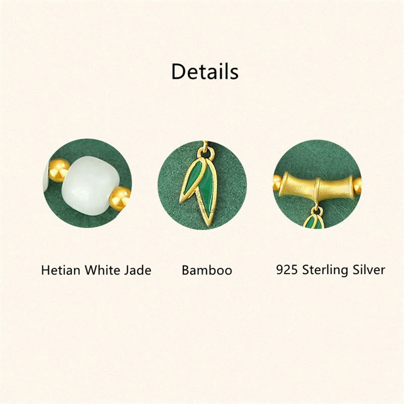 Bamboo Luck Bracelet with Hetian White Jade and 925 Sterling Silver Accents - Image 8