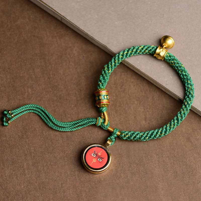 Tibetan Five Deities Wealth Thangka Lucky Prayer Wheel Bell Bracelet - Image 5